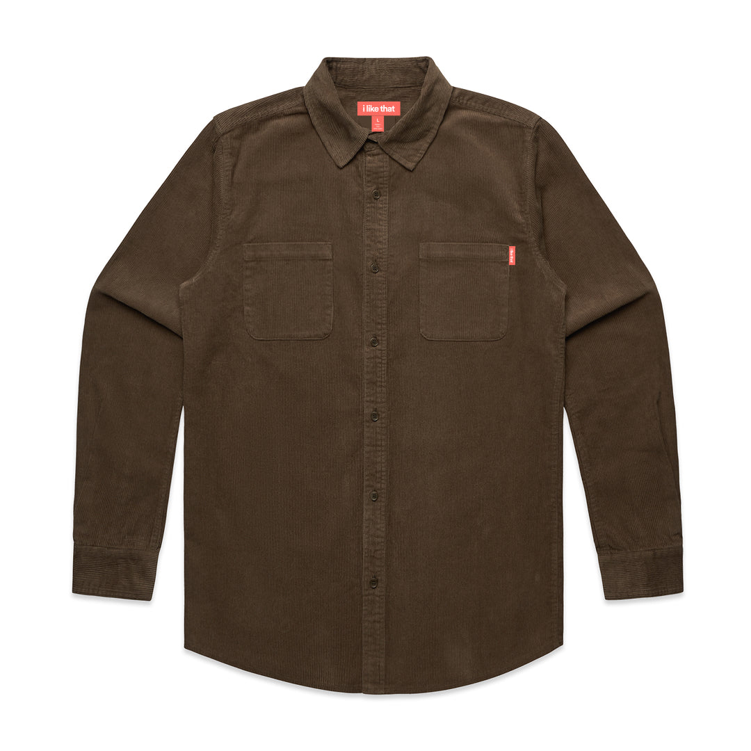 i Like That Corduroy Button-Up Shirt Walnut