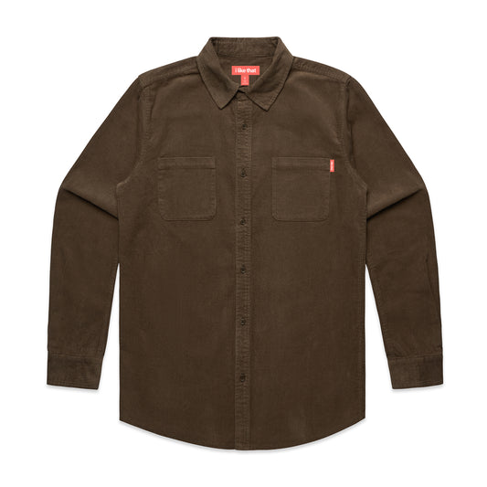 i Like That Corduroy Button-Up Shirt Walnut